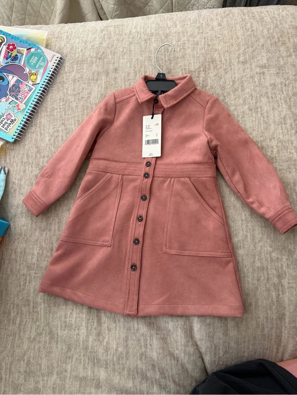 Girls' Dusty Rose Button-Front Casual Dress Coat